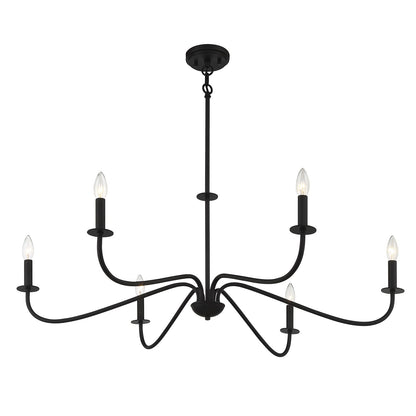 Savoy House Jasmine 42in 6-Light Chandelier | Transitional Matte Black Metal | Dining Room & Foyer | 42 x 42 x 14 in, Rod Hung | Model L1-2220-6-89