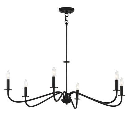 Savoy House Jasmine 42in 6-Light Chandelier | Transitional Matte Black Metal | Dining Room & Foyer | 42 x 42 x 14 in, Rod Hung | Model L1-2220-6-89
