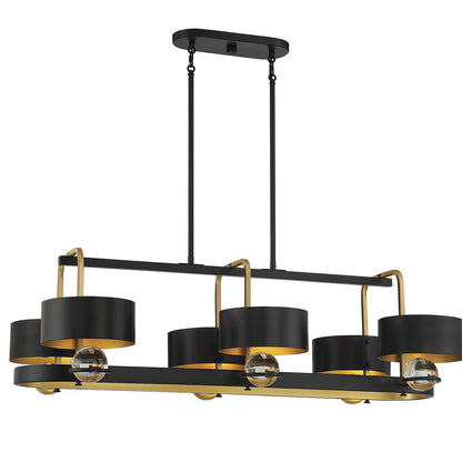 Savoy House Chambord 41in 6-Light Linear Chandelier | Glam Vintage Black and Warm Brass Metal | Kitchen Island & Dining Room | Model L1-2924-6-51