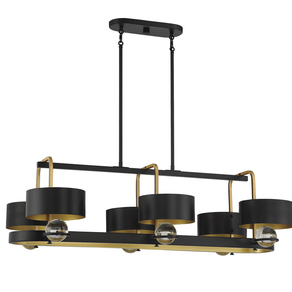 Savoy House Chambord 41in 6-Light Linear Chandelier | Glam Vintage Black and Warm Brass Metal | Kitchen Island & Dining Room | Model L1-2924-6-51