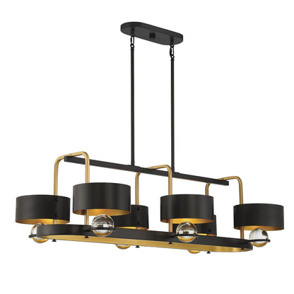 Savoy House Chambord 41in 6-Light Linear Chandelier | Glam Vintage Black and Warm Brass Metal | Kitchen Island & Dining Room | Model L1-2924-6-51