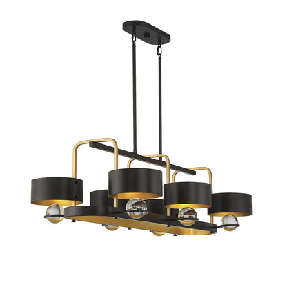 Savoy House Chambord 41in 6-Light Linear Chandelier | Glam Vintage Black and Warm Brass Metal | Kitchen Island & Dining Room | Model L1-2924-6-51