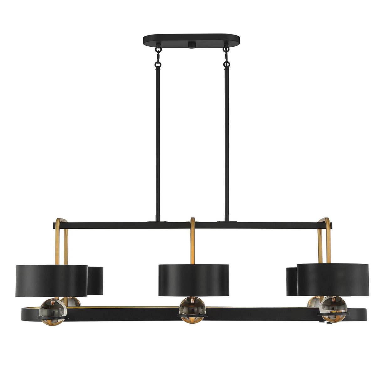 Savoy House Chambord 41in 6-Light Linear Chandelier | Glam Vintage Black and Warm Brass Metal | Kitchen Island & Dining Room | Model L1-2924-6-51
