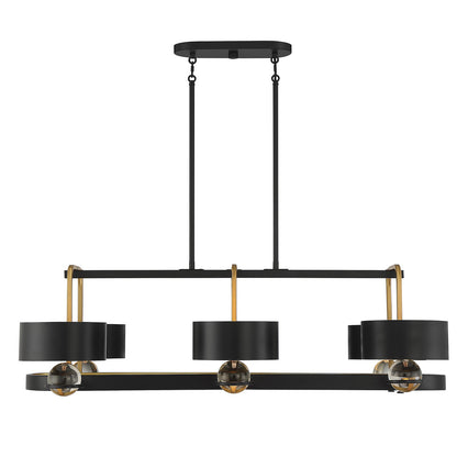 Savoy House Chambord 41in 6-Light Linear Chandelier | Glam Vintage Black and Warm Brass Metal | Kitchen Island & Dining Room | Model L1-2924-6-51