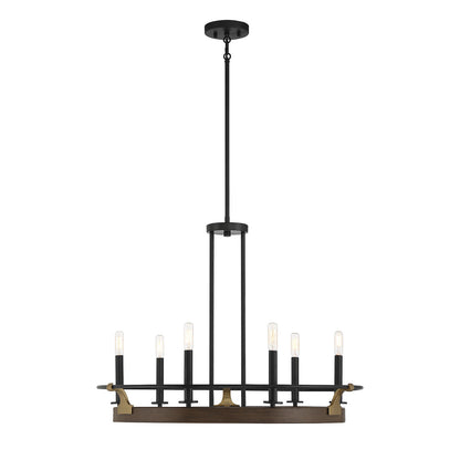 Savoy House Icarus 29in 6-Light Chandelier | Tailored Burnished Brass and Walnut Metal | Dining Room & Foyer | 29 x 29 x 22 in | Model L1-2931-6-170
