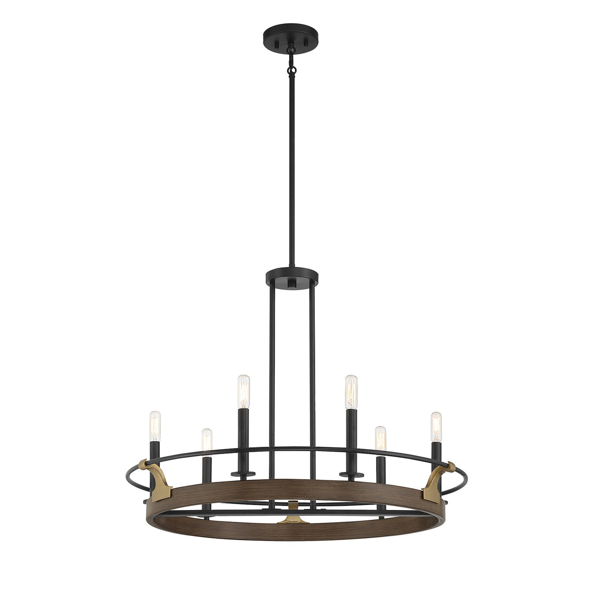 Savoy House Icarus 29in 6-Light Chandelier | Tailored Burnished Brass and Walnut Metal | Dining Room & Foyer | 29 x 29 x 22 in | Model L1-2931-6-170