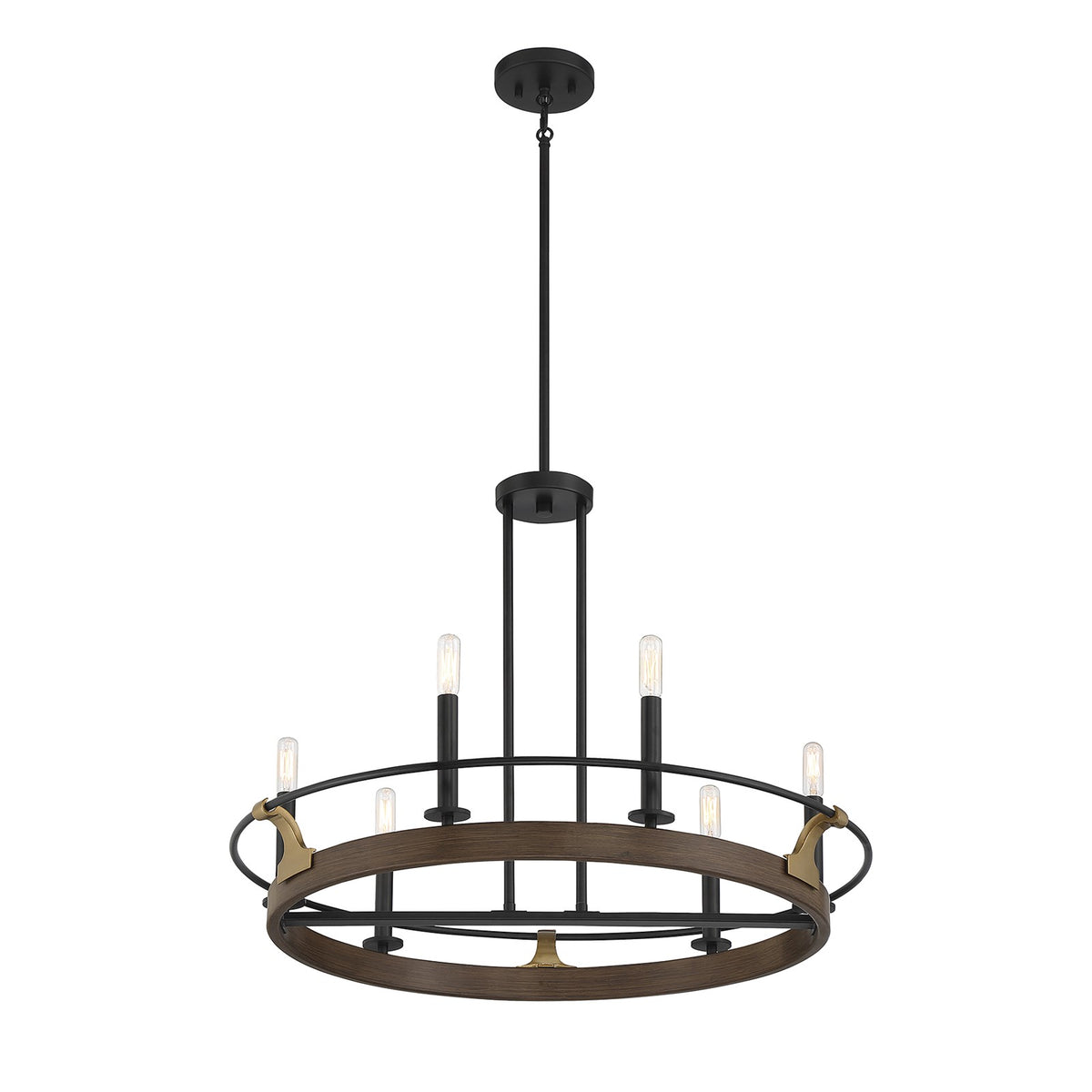 Savoy House Icarus 29in 6-Light Chandelier | Tailored Burnished Brass and Walnut Metal | Dining Room & Foyer | 29 x 29 x 22 in | Model L1-2931-6-170