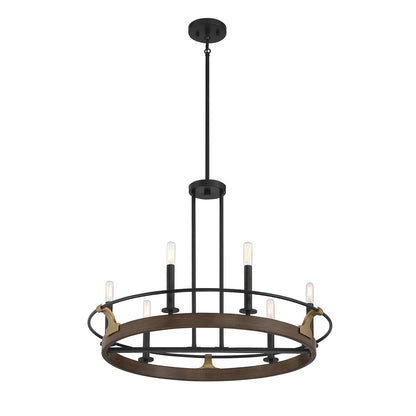 Savoy House Icarus 29in 6-Light Chandelier | Tailored Burnished Brass and Walnut Metal | Dining Room & Foyer | 29 x 29 x 22 in | Model L1-2931-6-170