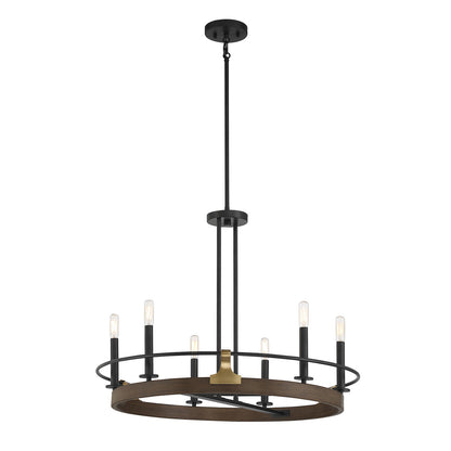 Savoy House Icarus 29in 6-Light Chandelier | Tailored Burnished Brass and Walnut Metal | Dining Room & Foyer | 29 x 29 x 22 in | Model L1-2931-6-170