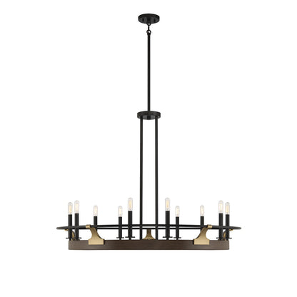 Savoy House Icarus 42in 10-Light Chandelier | Tailored Burnished Brass and Walnut Metal | Dining Room & Foyer | 42 x 42 x 32 in | Model L1-2932-10-170