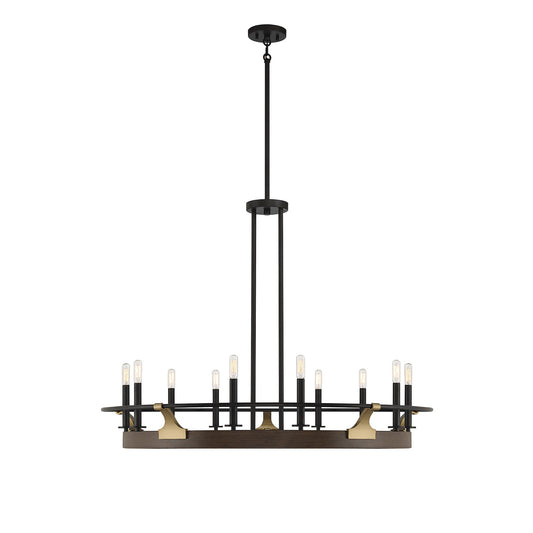Savoy House Icarus 42in 10-Light Chandelier | Tailored Burnished Brass and Walnut Metal | Dining Room & Foyer | 42 x 42 x 32 in | Model L1-2932-10-170
