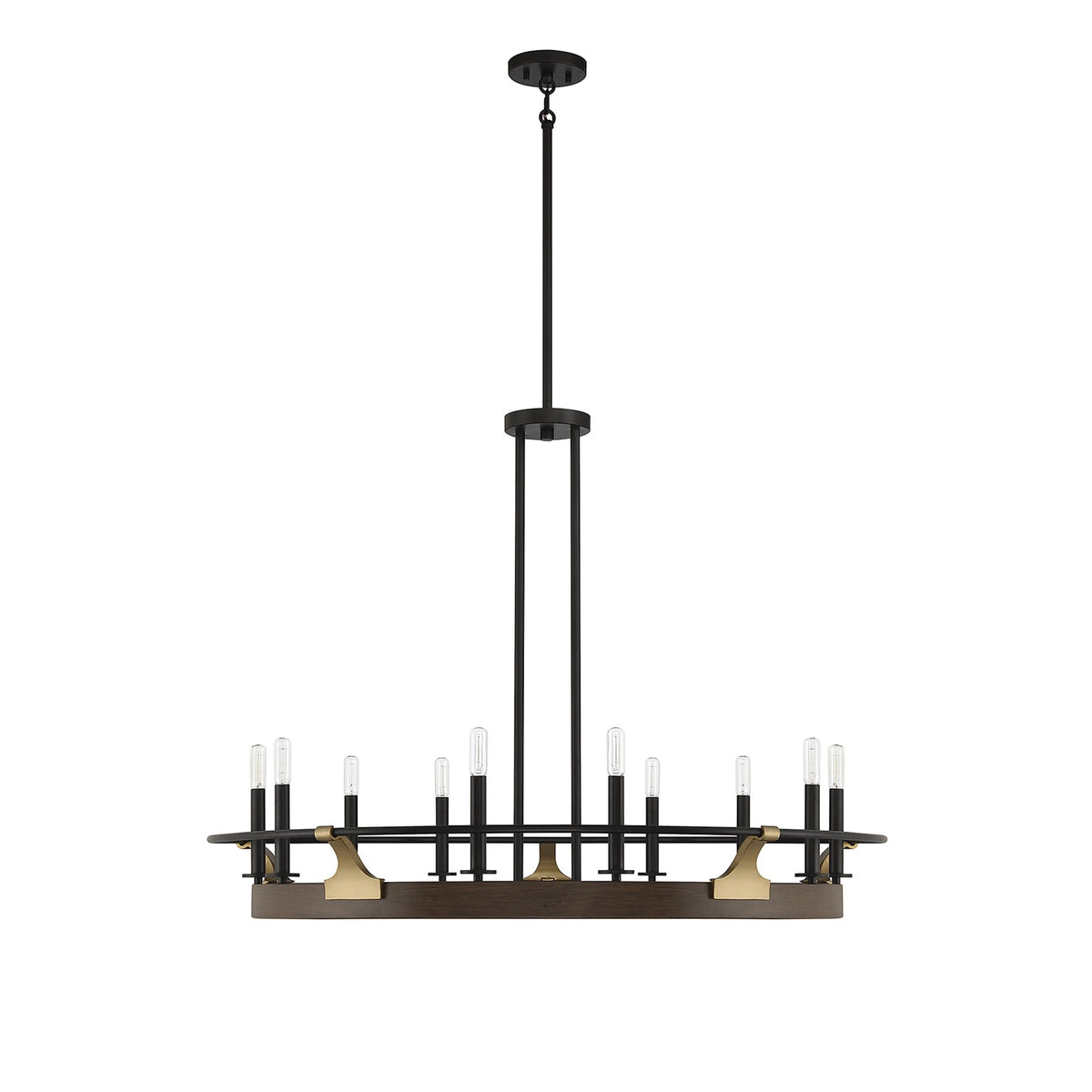 Savoy House Icarus 42in 10-Light Chandelier | Tailored Burnished Brass and Walnut Metal | Dining Room & Foyer | 42 x 42 x 32 in | Model L1-2932-10-170