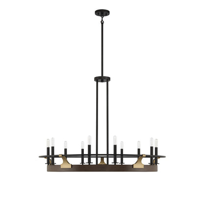 Savoy House Icarus 42in 10-Light Chandelier | Tailored Burnished Brass and Walnut Metal | Dining Room & Foyer | 42 x 42 x 32 in | Model L1-2932-10-170