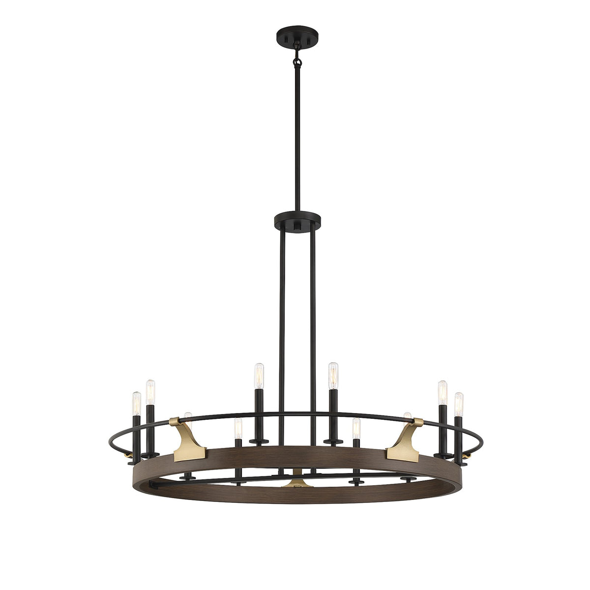 Savoy House Icarus 42in 10-Light Chandelier | Tailored Burnished Brass and Walnut Metal | Dining Room & Foyer | 42 x 42 x 32 in | Model L1-2932-10-170