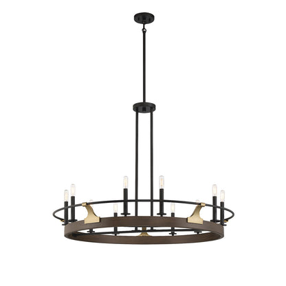 Savoy House Icarus 42in 10-Light Chandelier | Tailored Burnished Brass and Walnut Metal | Dining Room & Foyer | 42 x 42 x 32 in | Model L1-2932-10-170