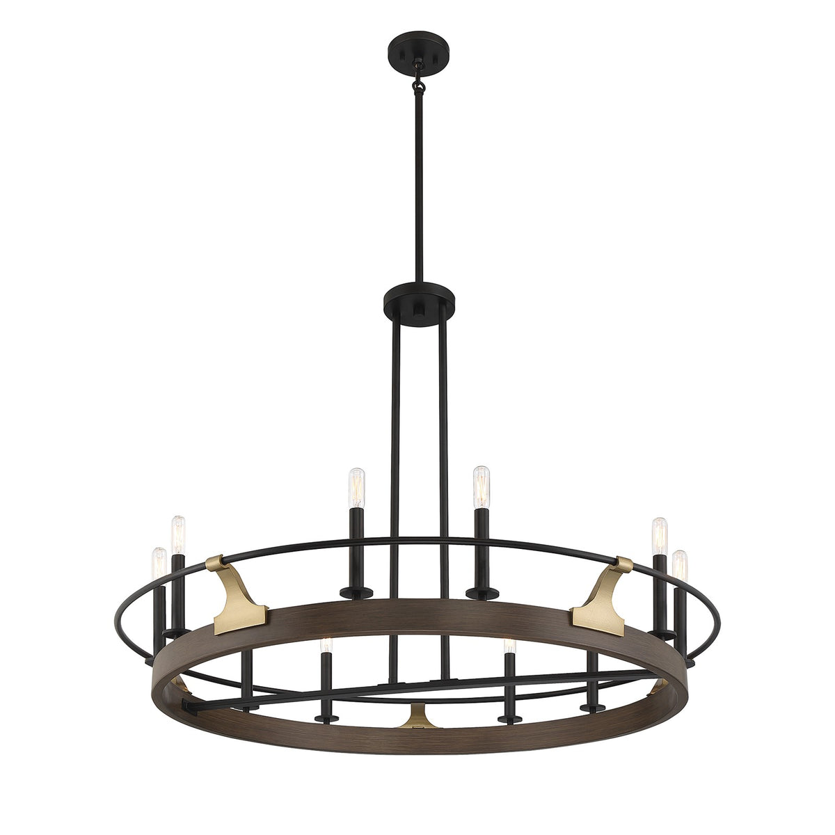 Savoy House Icarus 42in 10-Light Chandelier | Tailored Burnished Brass and Walnut Metal | Dining Room & Foyer | 42 x 42 x 32 in | Model L1-2932-10-170