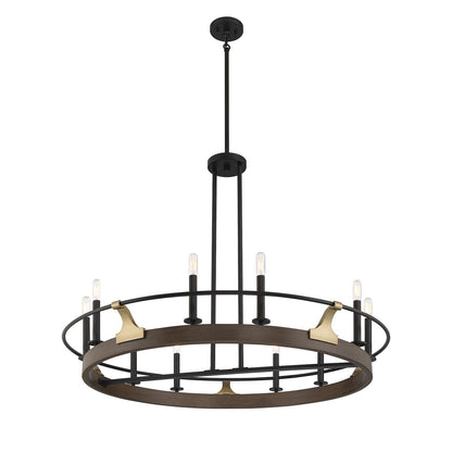 Savoy House Icarus 42in 10-Light Chandelier | Tailored Burnished Brass and Walnut Metal | Dining Room & Foyer | 42 x 42 x 32 in | Model L1-2932-10-170