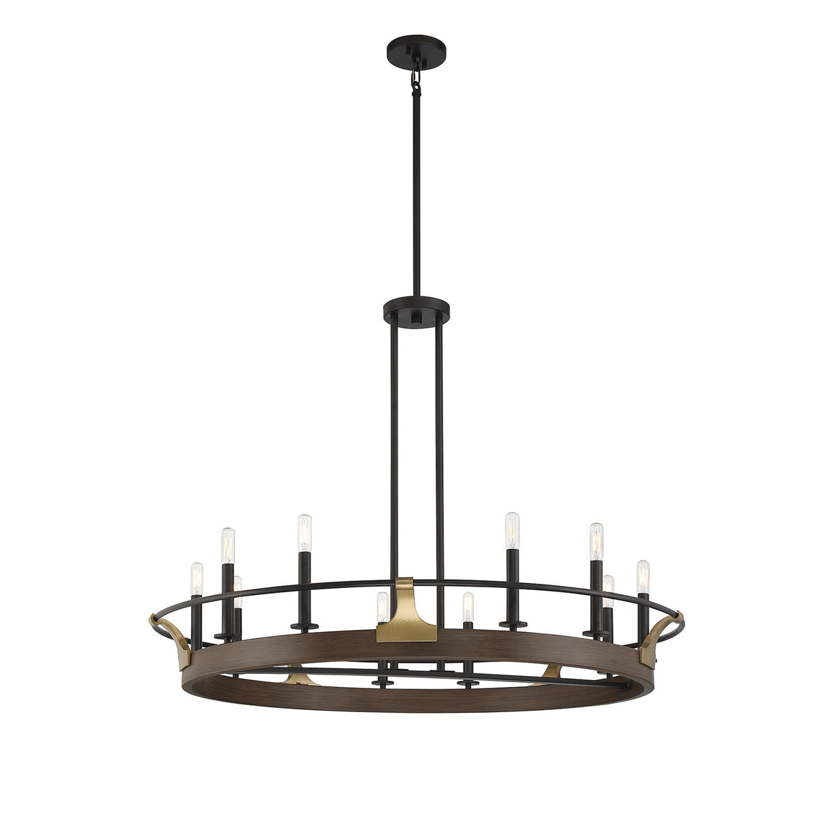 Savoy House Icarus 42in 10-Light Chandelier | Tailored Burnished Brass and Walnut Metal | Dining Room & Foyer | 42 x 42 x 32 in | Model L1-2932-10-170