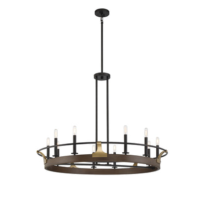 Savoy House Icarus 42in 10-Light Chandelier | Tailored Burnished Brass and Walnut Metal | Dining Room & Foyer | 42 x 42 x 32 in | Model L1-2932-10-170