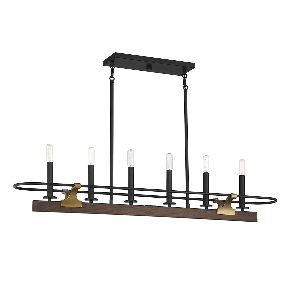 Savoy House Icarus 42in 6-Light Linear Chandelier | Tailored Burnished Brass and Walnut Metal | Kitchen Island & Dining Room | Model L1-2933-6-170