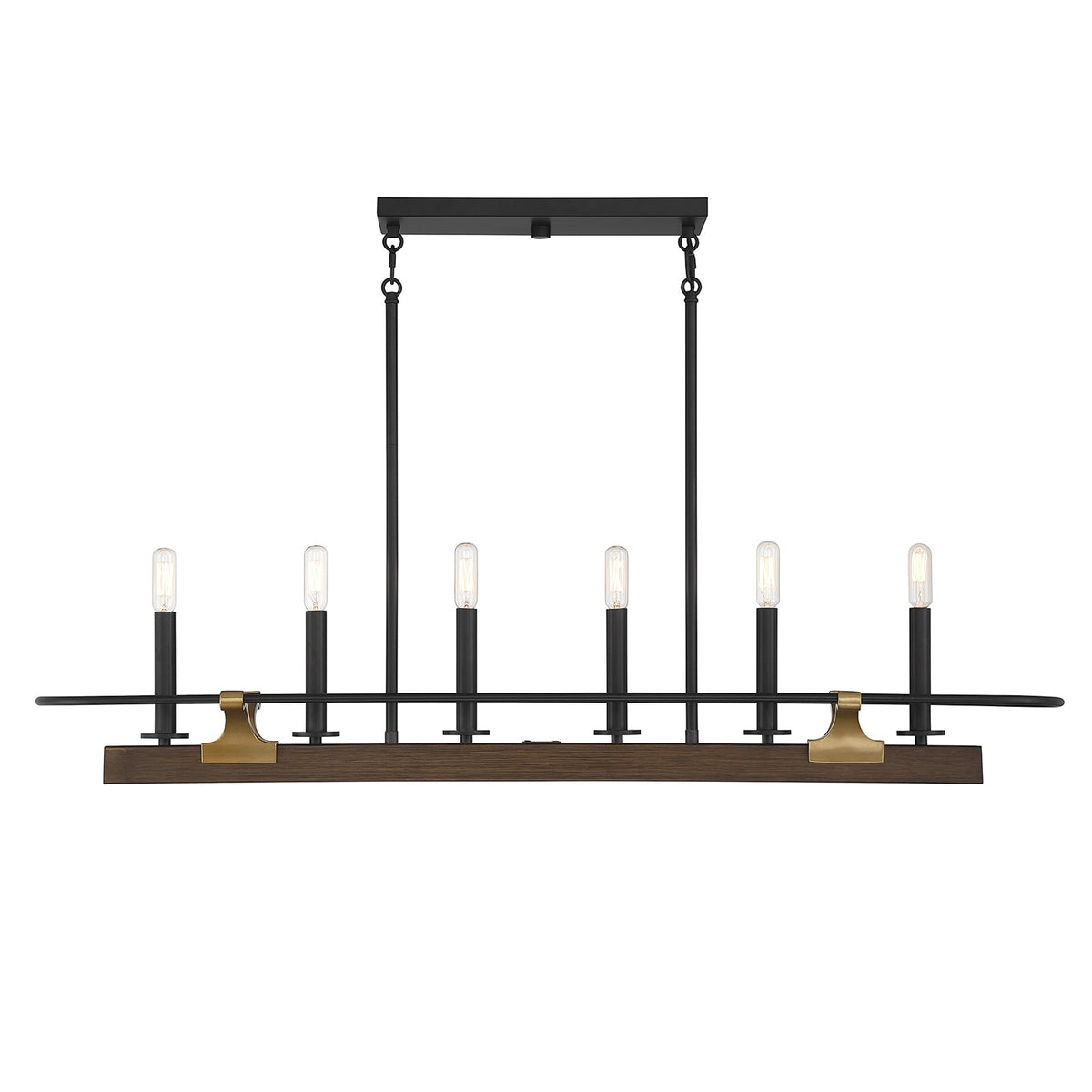 Savoy House Icarus 42in 6-Light Linear Chandelier | Tailored Burnished Brass and Walnut Metal | Kitchen Island & Dining Room | Model L1-2933-6-170