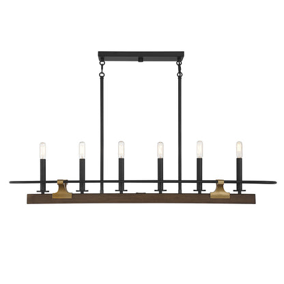 Savoy House Icarus 42in 6-Light Linear Chandelier | Tailored Burnished Brass and Walnut Metal | Kitchen Island & Dining Room | Model L1-2933-6-170