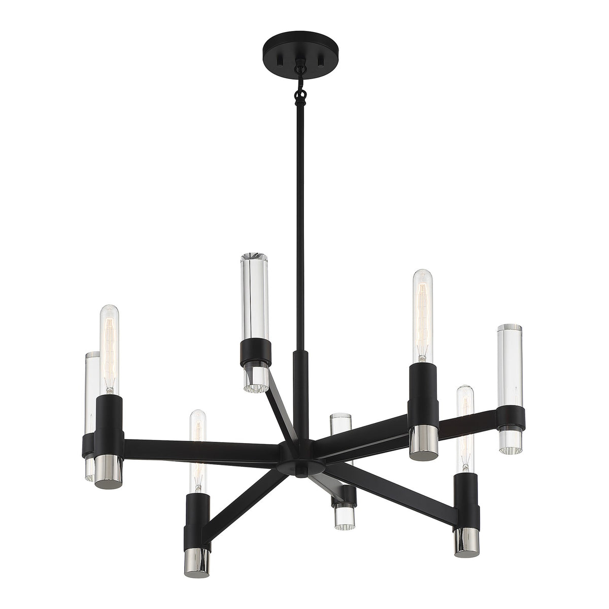 Savoy House Windamere 28in 4-Light Chandelier | Textured Black and Polished Nickel K9 Crystal | Dining Room & Foyer | Model L1-2960-4-189