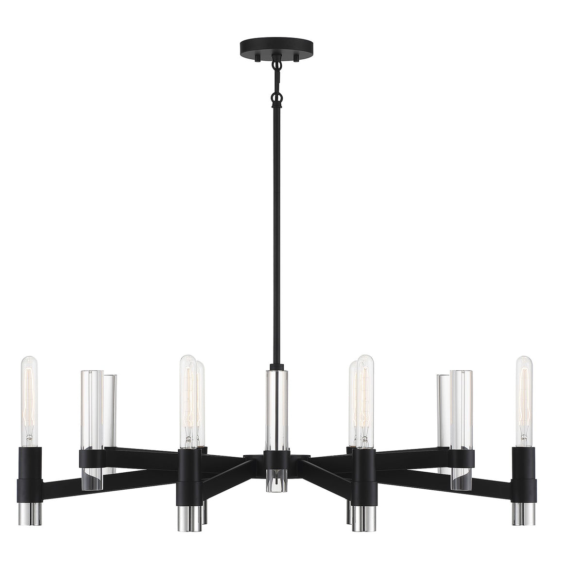 Savoy House Windamere 36in 6-Light Linear Chandelier | Textured Black and Polished Nickel K9 Crystal | Kitchen Island & Dining | Model L1-2961-6-189