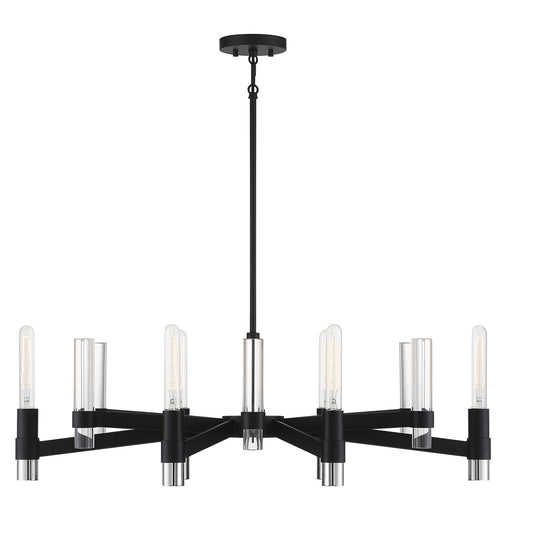 Savoy House Windamere 36in 6-Light Linear Chandelier | Textured Black and Polished Nickel K9 Crystal | Kitchen Island & Dining | Model L1-2961-6-189