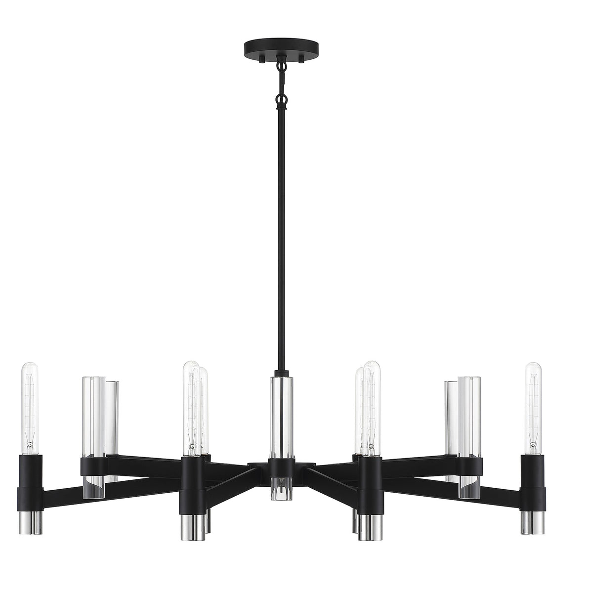 Savoy House Windamere 36in 6-Light Linear Chandelier | Textured Black and Polished Nickel K9 Crystal | Kitchen Island & Dining | Model L1-2961-6-189