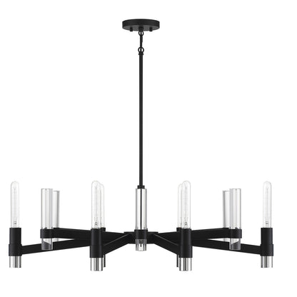 Savoy House Windamere 36in 6-Light Linear Chandelier | Textured Black and Polished Nickel K9 Crystal | Kitchen Island & Dining | Model L1-2961-6-189