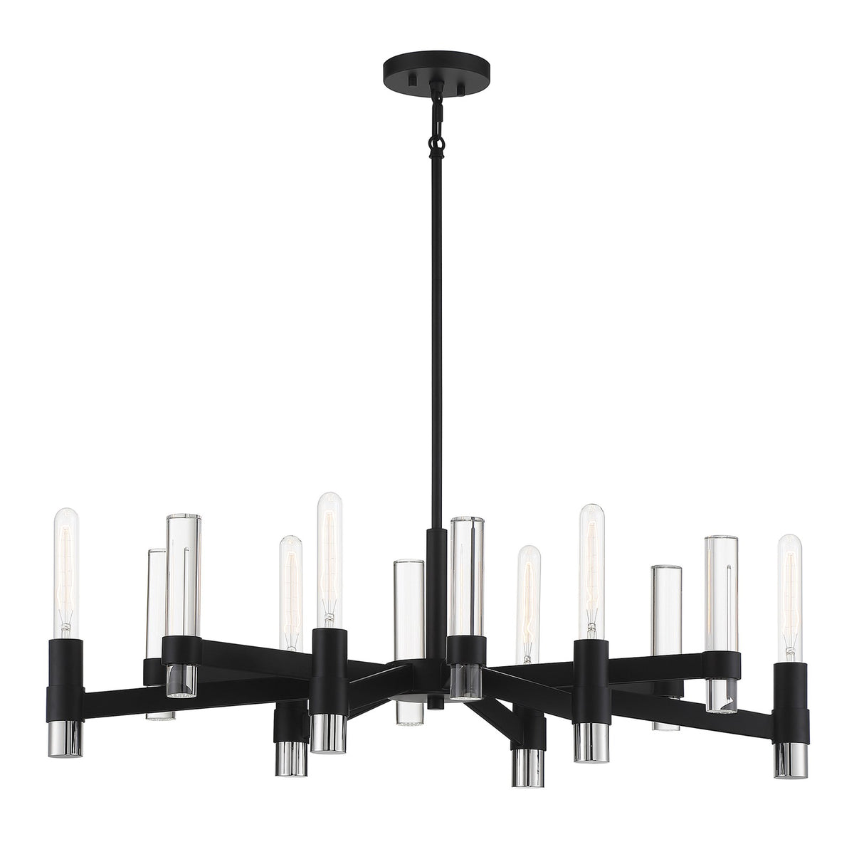 Savoy House Windamere 36in 6-Light Linear Chandelier | Textured Black and Polished Nickel K9 Crystal | Kitchen Island & Dining | Model L1-2961-6-189