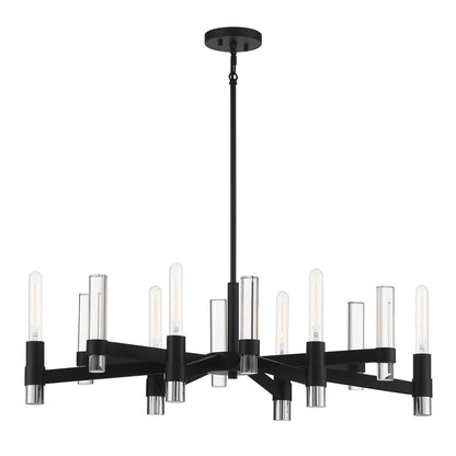 Savoy House Windamere 36in 6-Light Linear Chandelier | Textured Black and Polished Nickel K9 Crystal | Kitchen Island & Dining | Model L1-2961-6-189