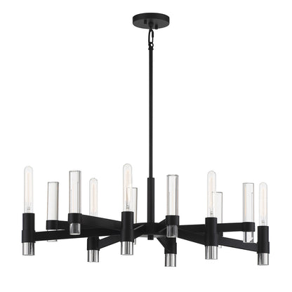 Savoy House Windamere 36in 6-Light Linear Chandelier | Textured Black and Polished Nickel K9 Crystal | Kitchen Island & Dining | Model L1-2961-6-189