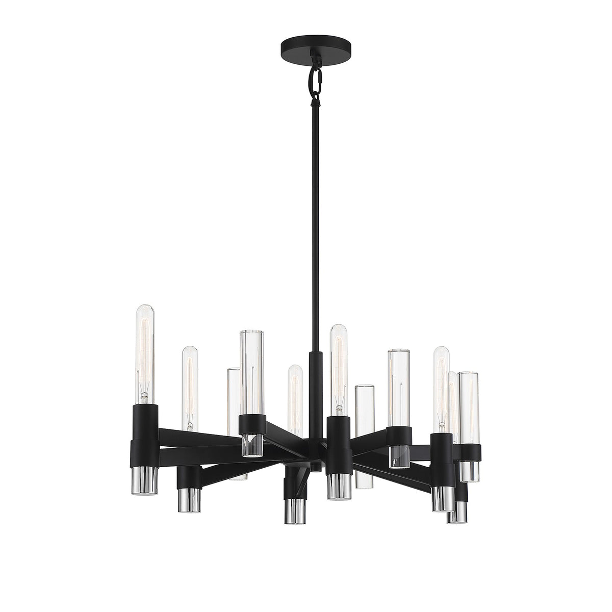 Savoy House Windamere 36in 6-Light Linear Chandelier | Textured Black and Polished Nickel K9 Crystal | Kitchen Island & Dining | Model L1-2961-6-189
