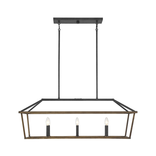 Savoy House Oaklawn 40in 6-Light Linear Chandelier | Farmhouse Whiskey Wood Metal | Kitchen Island & Dining Room | Model L1-5302-6-68