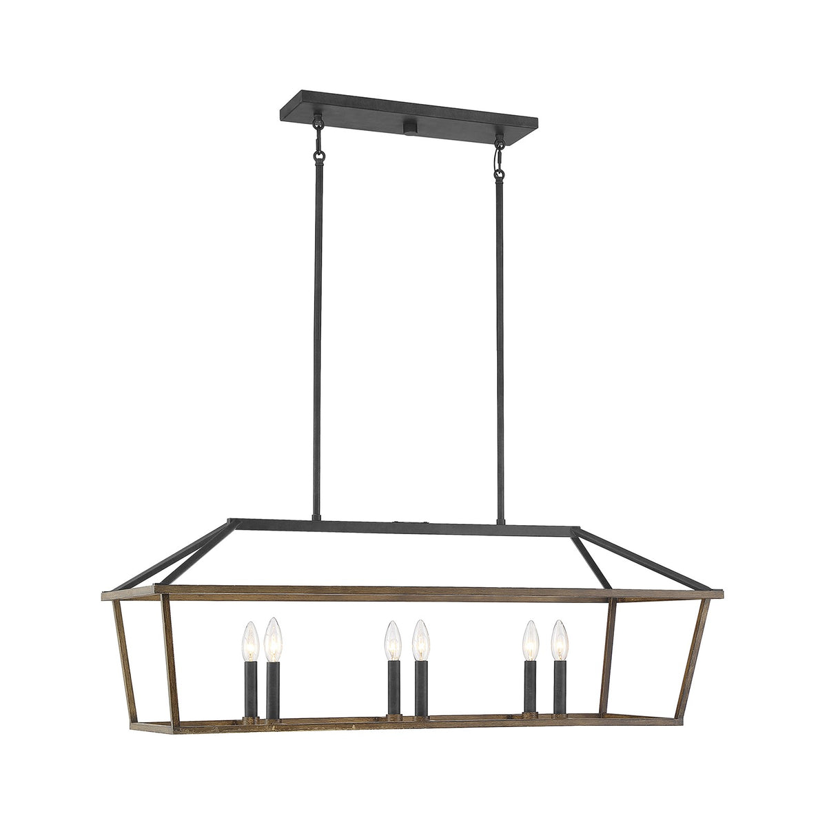 Savoy House Oaklawn 40in 6-Light Linear Chandelier | Farmhouse Whiskey Wood Metal | Kitchen Island & Dining Room | Model L1-5302-6-68