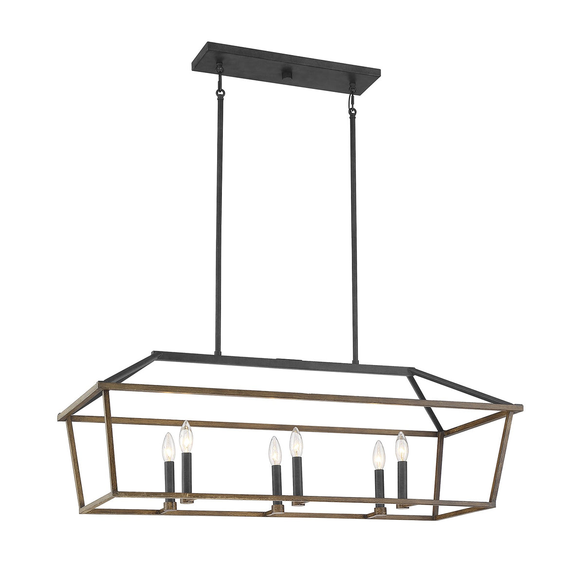 Savoy House Oaklawn 40in 6-Light Linear Chandelier | Farmhouse Whiskey Wood Metal | Kitchen Island & Dining Room | Model L1-5302-6-68