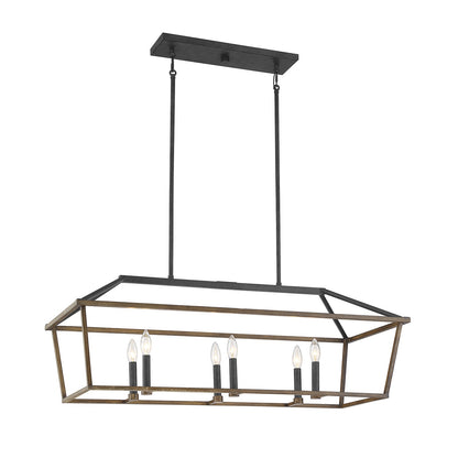 Savoy House Oaklawn 40in 6-Light Linear Chandelier | Farmhouse Whiskey Wood Metal | Kitchen Island & Dining Room | Model L1-5302-6-68