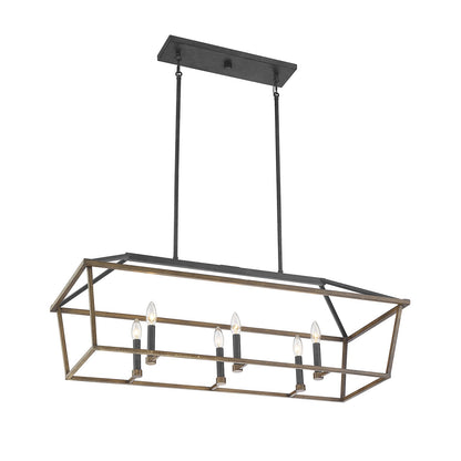 Savoy House Oaklawn 40in 6-Light Linear Chandelier | Farmhouse Whiskey Wood Metal | Kitchen Island & Dining Room | Model L1-5302-6-68