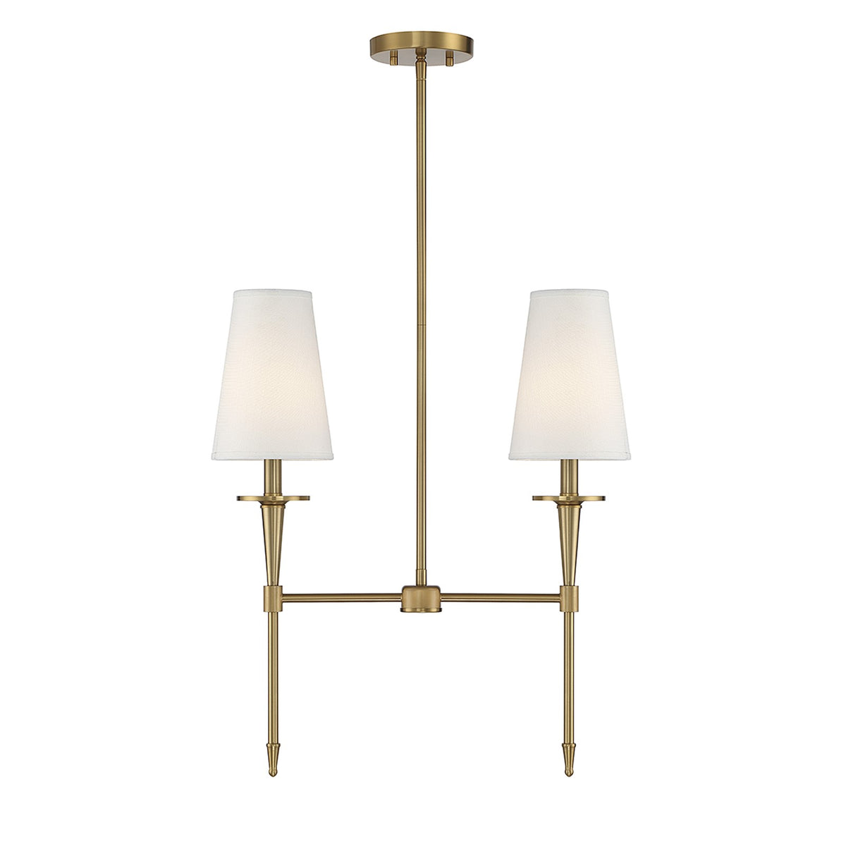 Savoy House Trundle 20in 2-Light Linear Chandelier | Neo-Traditional Warm Brass and White Linen | Kitchen Island & Dining Room | Model L1-5607-2-322