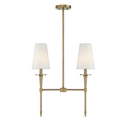 Savoy House Trundle 20in 2-Light Linear Chandelier | Neo-Traditional Warm Brass and White Linen | Kitchen Island & Dining Room | Model L1-5607-2-322