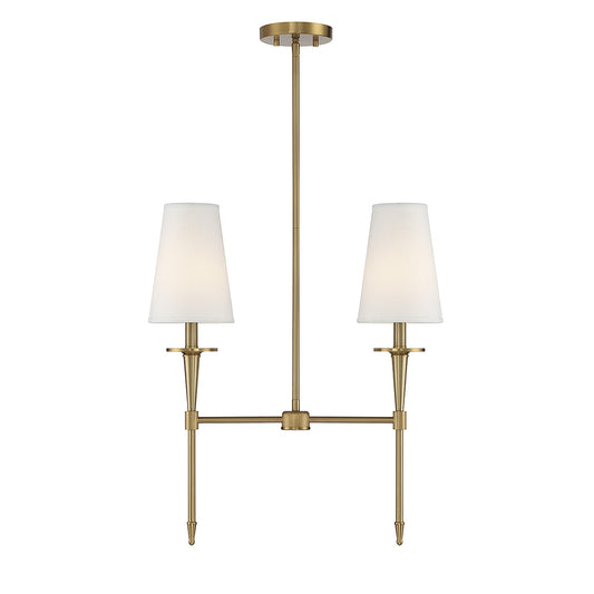 Savoy House Trundle 20in 2-Light Linear Chandelier | Neo-Traditional Warm Brass and White Linen | Kitchen Island & Dining Room | Model L1-5607-2-322