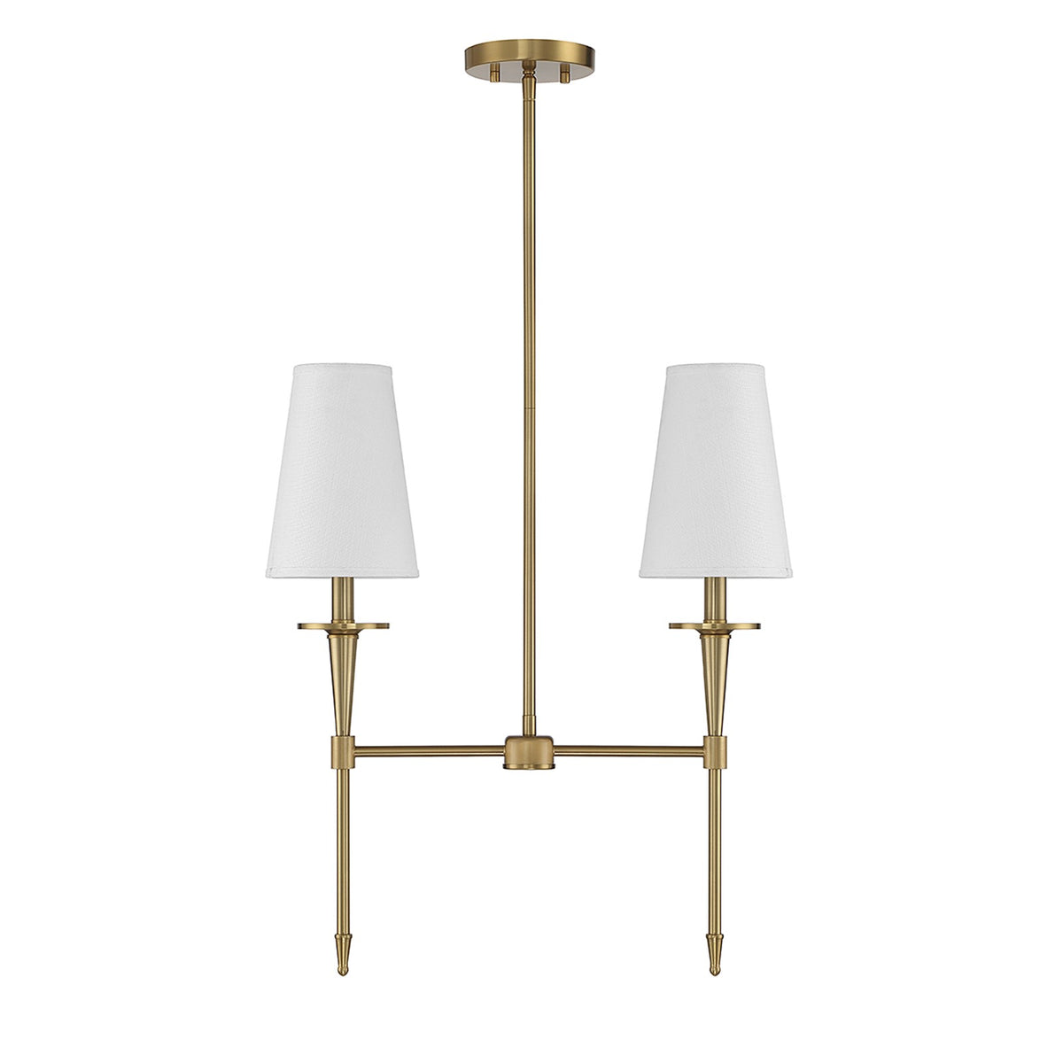 Savoy House Trundle 20in 2-Light Linear Chandelier | Neo-Traditional Warm Brass and White Linen | Kitchen Island & Dining Room | Model L1-5607-2-322