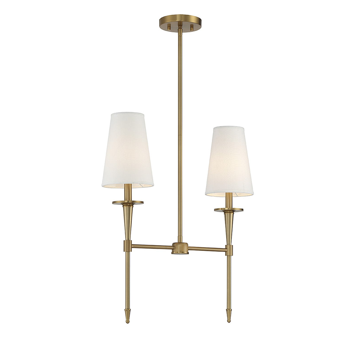 Savoy House Trundle 20in 2-Light Linear Chandelier | Neo-Traditional Warm Brass and White Linen | Kitchen Island & Dining Room | Model L1-5607-2-322