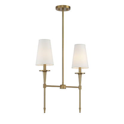 Savoy House Trundle 20in 2-Light Linear Chandelier | Neo-Traditional Warm Brass and White Linen | Kitchen Island & Dining Room | Model L1-5607-2-322