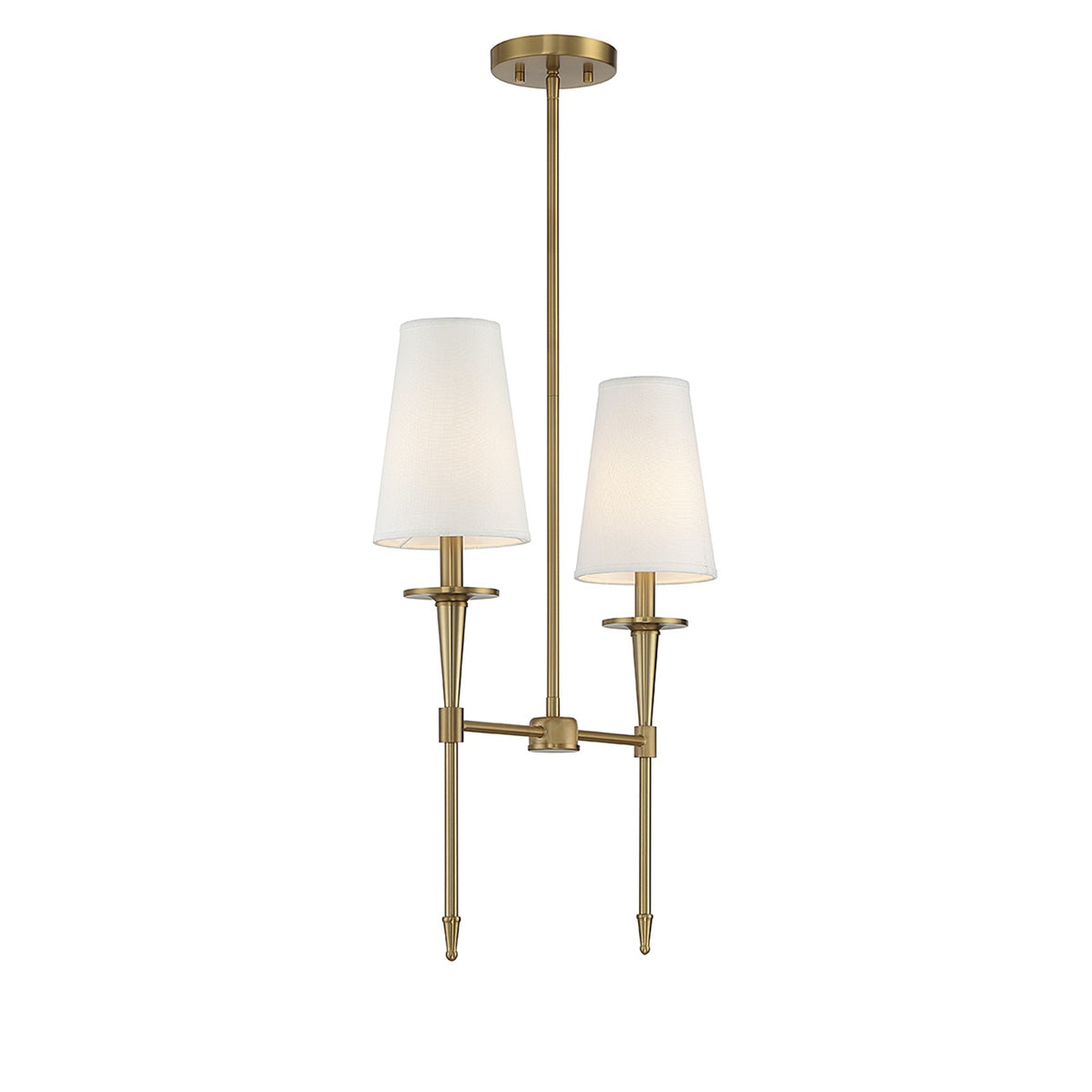 Savoy House Trundle 20in 2-Light Linear Chandelier | Neo-Traditional Warm Brass and White Linen | Kitchen Island & Dining Room | Model L1-5607-2-322