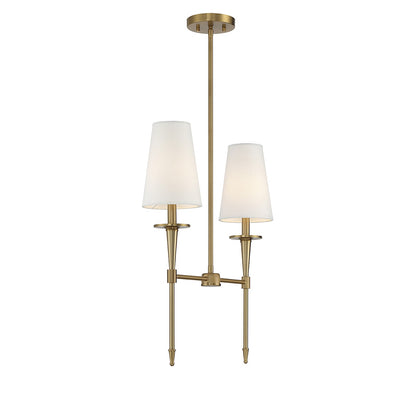 Savoy House Trundle 20in 2-Light Linear Chandelier | Neo-Traditional Warm Brass and White Linen | Kitchen Island & Dining Room | Model L1-5607-2-322