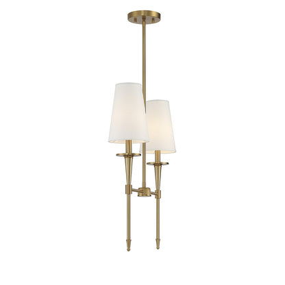 Savoy House Trundle 20in 2-Light Linear Chandelier | Neo-Traditional Warm Brass and White Linen | Kitchen Island & Dining Room | Model L1-5607-2-322