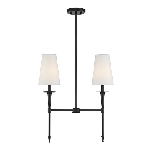 Savoy House Trundle 20in 2-Light Linear Chandelier | Neo-Traditional Matte Black and White Linen | Kitchen Island & Dining Room | Model L1-5607-2-89
